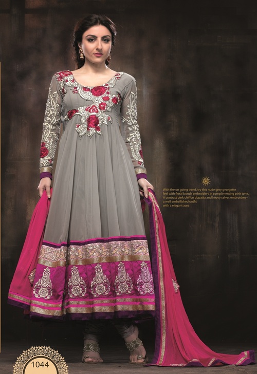 Grey And Pink Fancy Anarkali Suits