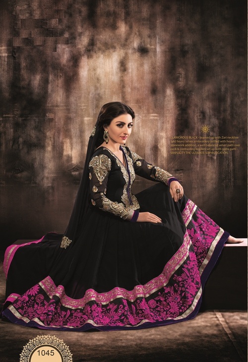 Black And Pink Georgette Anarkali Suit