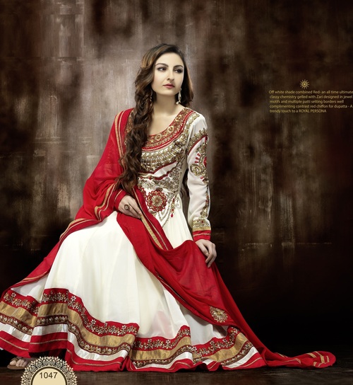 White And Red Trendy Anarkali Suits