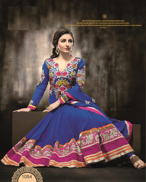 Blue And Pink Unique Anarkali Suit