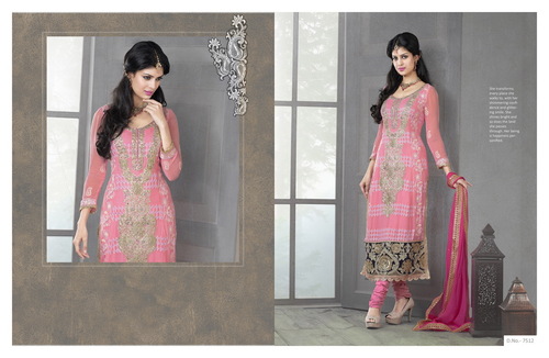 Pink Synthetic Salwar Kameez