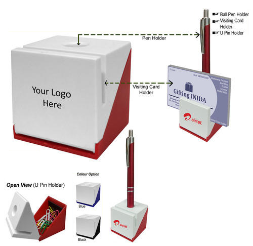 Desktop and Office Utility - Plastic, 4x4x4 inches, Red | Multifunctional, Space Saving, Pen Notepad Card Holder