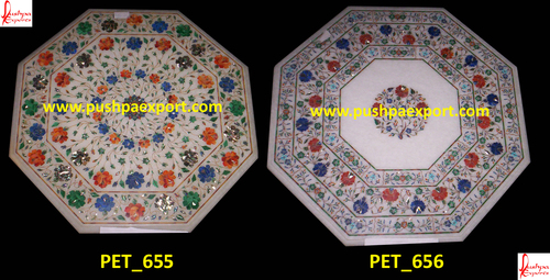 White Marble Inlay Pichakari Table Top