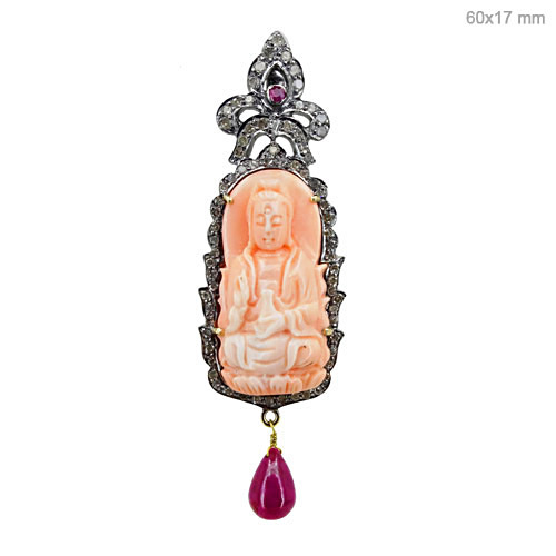 Coral Diamond Buddha Pendant