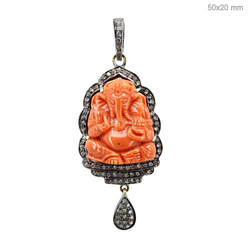 Coral Diamond Gold Pendant