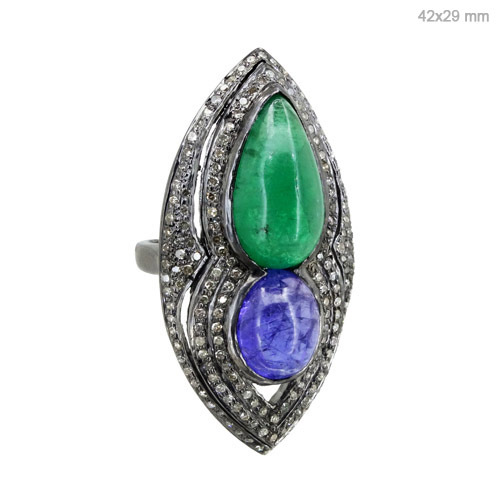 Emerald Tanzanite Diamond Gold Ring