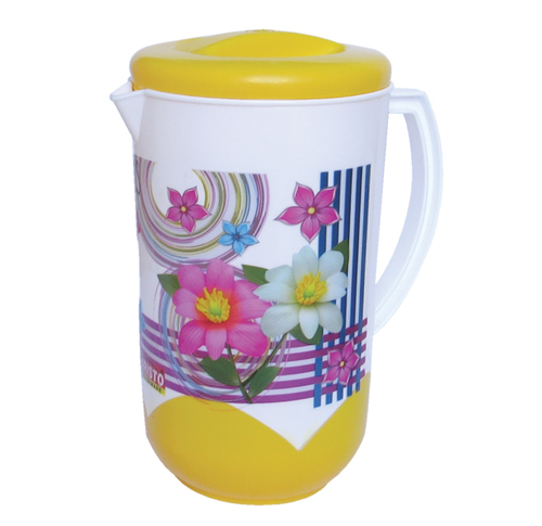 Rivera Jug Clear Printed(Big) - Plastic 2 Liters, Yellow, 150mm Diameter | Large Capacity, Floral Design, Easy Pouring, Durable