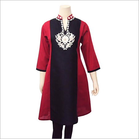 DESIGNER RED BLACK EMBROIDERED KURTI