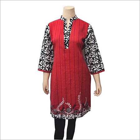DESIGNER RED BLACK EMBROIDERED KURTI