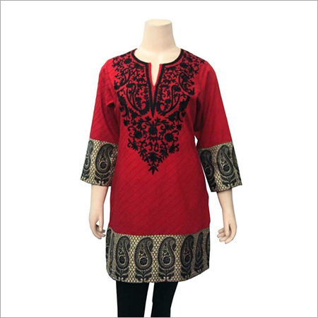 DESIGNER RED BLACK EMBROIDERED KURTI