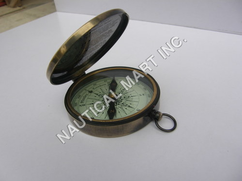 Brass Pocket Compass w/Antique FinishPush Button By Nautical Mart Inc.