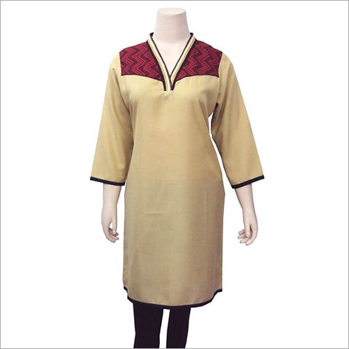 3/4 SLEEVE BEIGE AND RED COMBINATION STYLISH KURTI