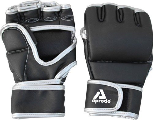 MMA Gloves - PU Leather, S/M & L/XL, Black | Impact Protection, Padded Hand & Thumb, Velcro Strap, Wrist Support