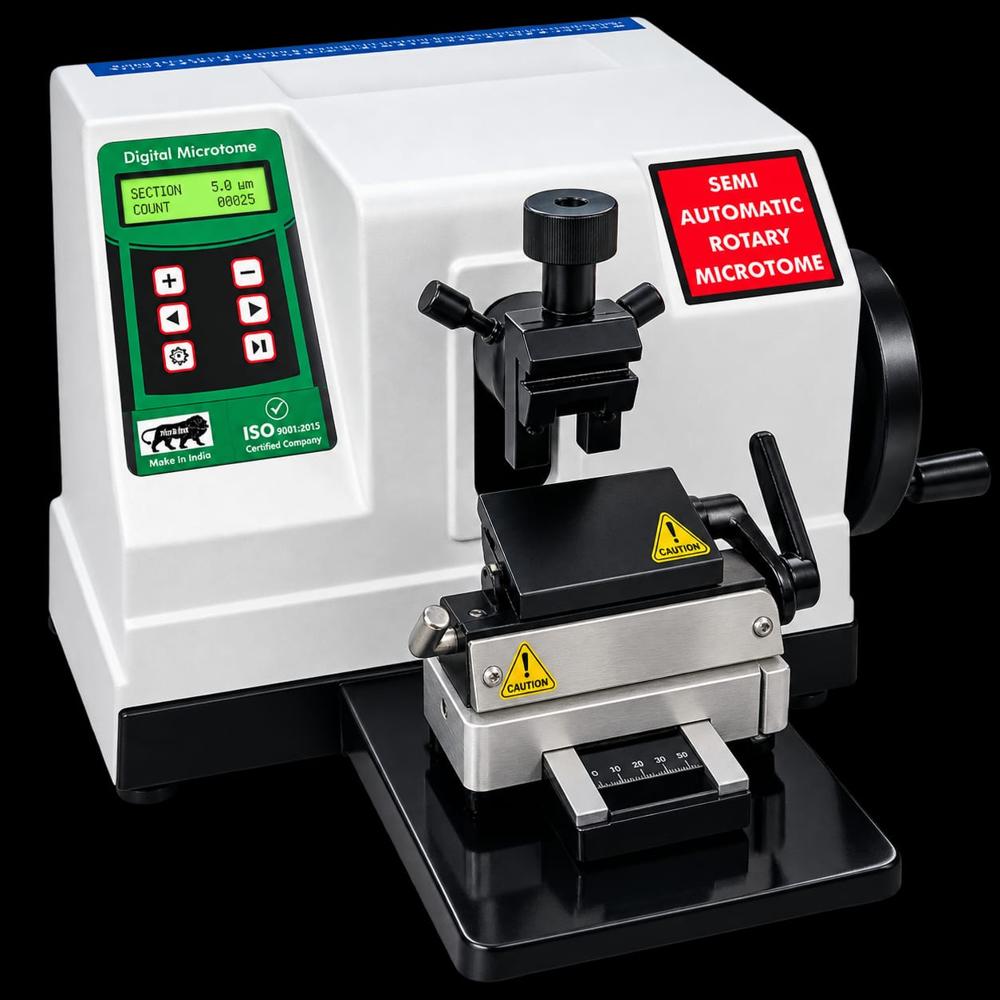 Semi Automatic Microtome - Precision Stainless Steel, Compact Design , Ideal for Slice Thickness Adjustments