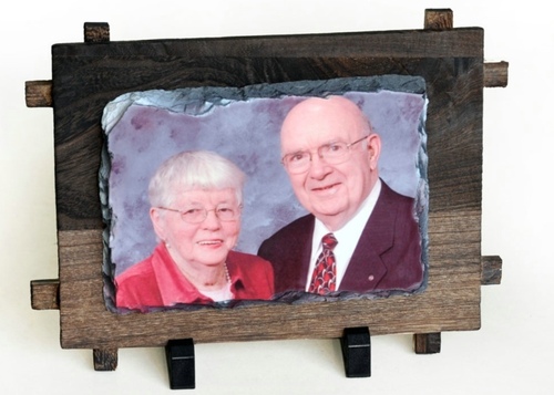 Personalized Stone - Slate & Wood, 24cm X 18cm | Unique Keepsake, Personalized Photo, Metal Stand