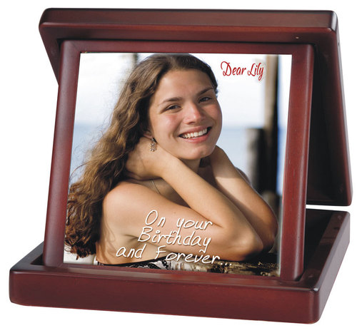 Personalized Tiles - Ceramic 6x6 Inch Dark Brown Wood Frame, Customizable Prints Foldable Gift