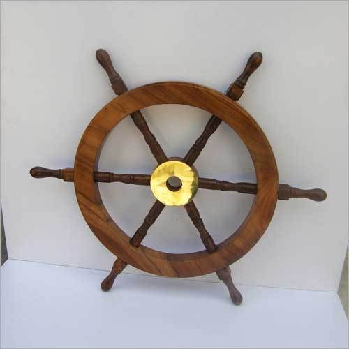 BEAUTIFUL HOME DECORATIVE TRADITIONAL STEERING SHIP WHEEL WOODEN WITH BRASS