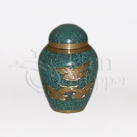 Teal Birds Brass Metal Token Cremation Urn