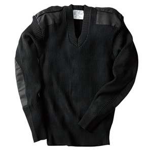 Military Jersey Sweater - Wool Blend Size S-XXL Black | Slim Fit Warmth Durable Reinforced Patches Epaulets Long Sleeves V-Neck