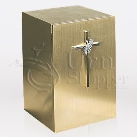 Cross with Praying Hands Bronze Metal Keepsake Cremation Urn