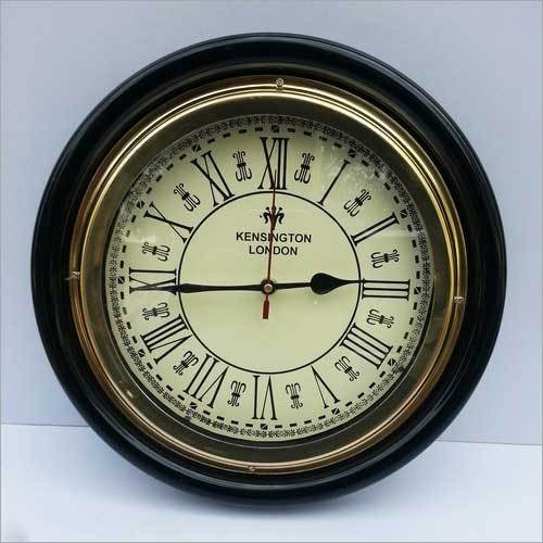 ANTIQUE STYLE ROUND HANGING BLACK WALL CLOCK WITH WOODEN FRAME By Nautical Mart Inc.