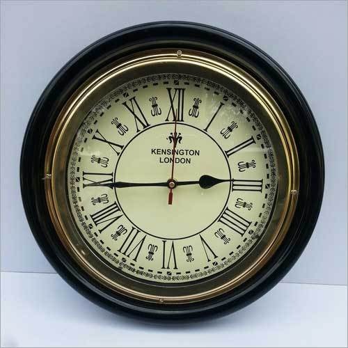  ANTIQUE STYLE ROUND HANGING BLACK WALL CLOCK WITH WOODEN FRAME