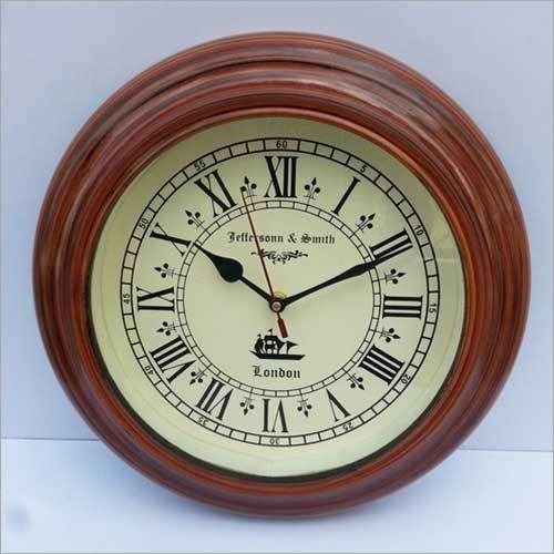  BEAUTIFUL 11.5a  ANTIQUE STYLE ROUND HANGING WALL CLOCK WITH WOODEN FRAME