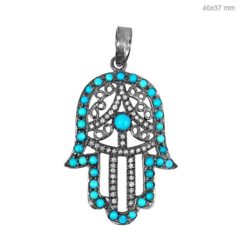 Turquoise Diamond Hamsa Pendant