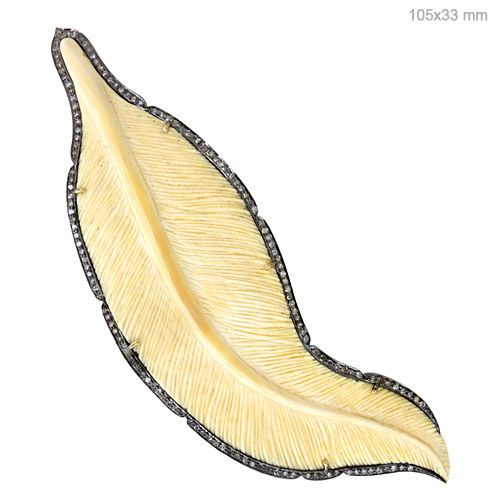 Ivory Diamond Pendant - 14k Gold, 105x33 mm, Ivory Color, 0.93 CTS Diamond | Elegant Design, Unique Style, Perfect Gift