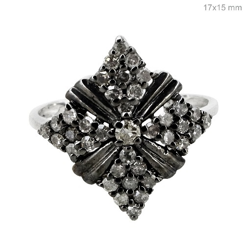 Pave Diamond Silver Ring