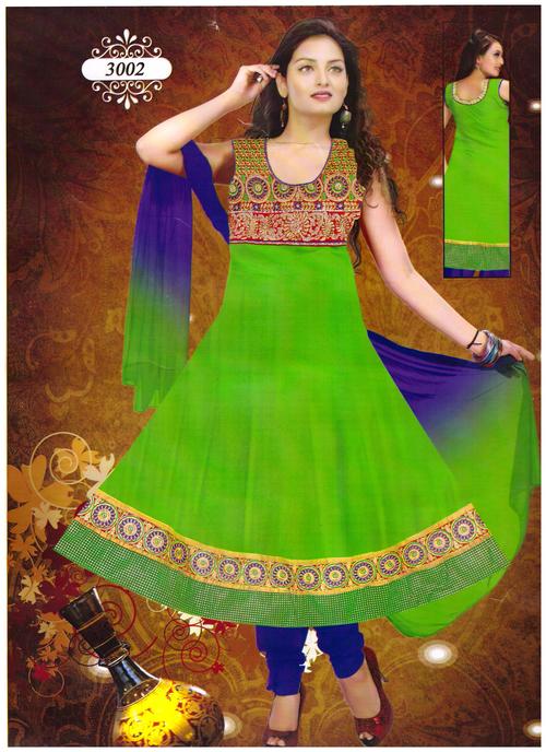 Anarkali Suits - Super Net, Size 40, Green | Embroidered, Elegant Design, Comfortable Fit, Full Stitched, Dupatta Included