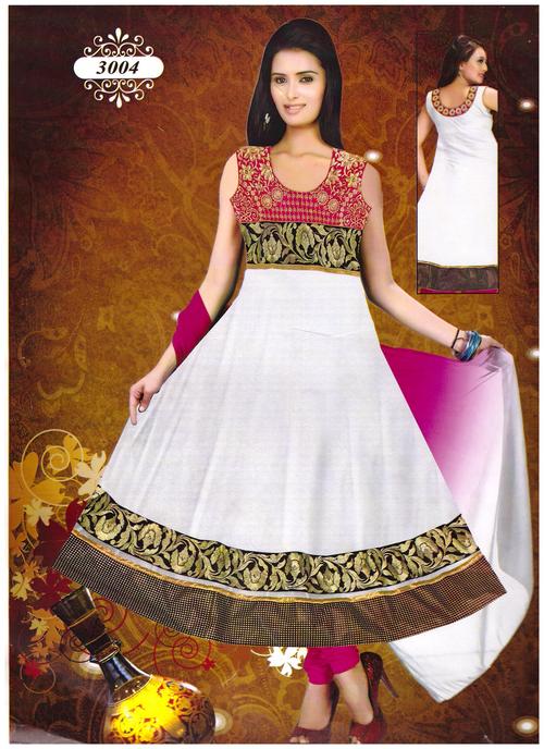 Anarkali Suits - Super Net, Size 40, White | Elegant Design, Fine Embroidery, Comfortable Fit, Full Stitched, Floor-Length