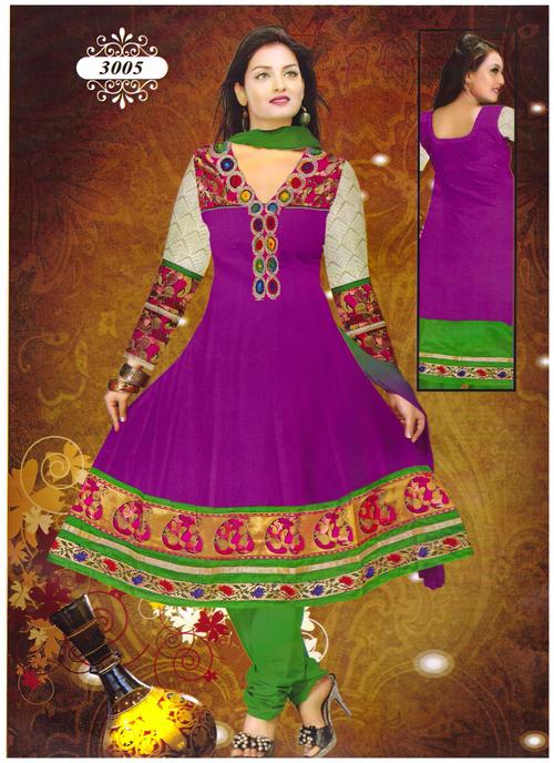 Anarkali Suits - Super Net Fabric, Size 40, Purple | Embroidered, Elegant Design, Full Stitched, Comfortable Fit