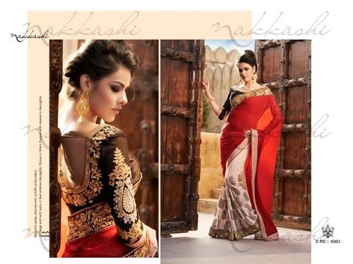 Red Nakkashi Designer Wear Sarees