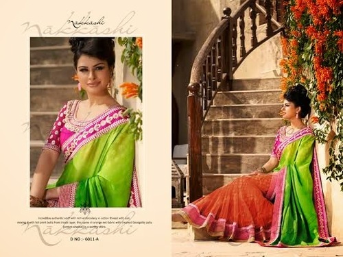 Green And Pink Nakkashi Designer Bridal Sarees
