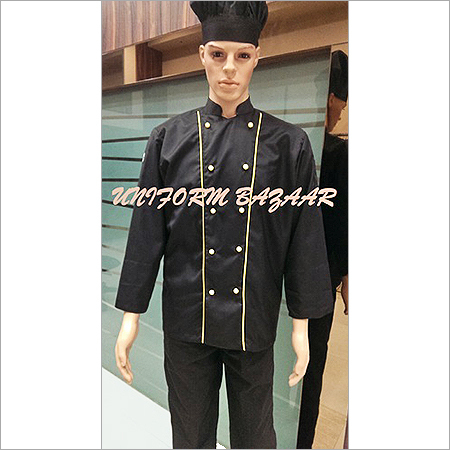 Black Chef Coat with Yellow Piping