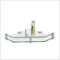 Bathroom Corner Glass Shelf - Glass & Stainless Steel, Standard Size, Transparent Color - Space-saving Design, Wall-mounted, Polished Chrome Finish