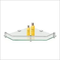 Corner Glass Shelves - Glass & Stainless Steel, 30 Cm X 30 Cm, Transparent Color, Space-saving Corner Design, Chrome Finish Brackets