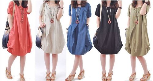 GOPCHE  peach women regular wear linen dress