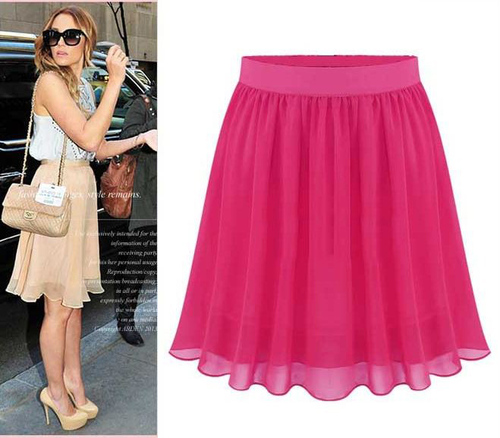 Gopche pink chiffon regular wear women skirt