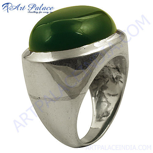 Party Wear Green Onyx Gemstone Silver Ring