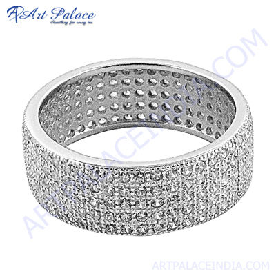 Attractive Cubic Zirconia Silver Round Ring 