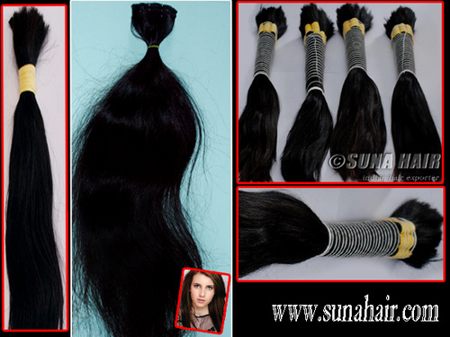 Hand tied weft mongolian natual remy bulk human hair