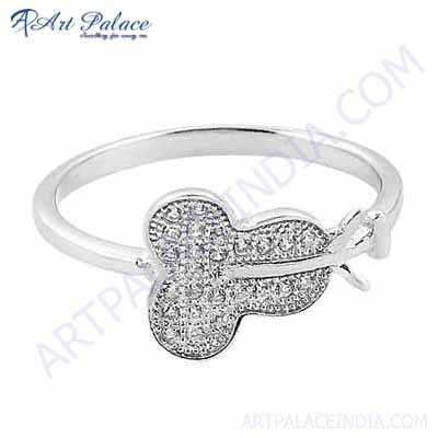 Silver Flower Gemstone Ring