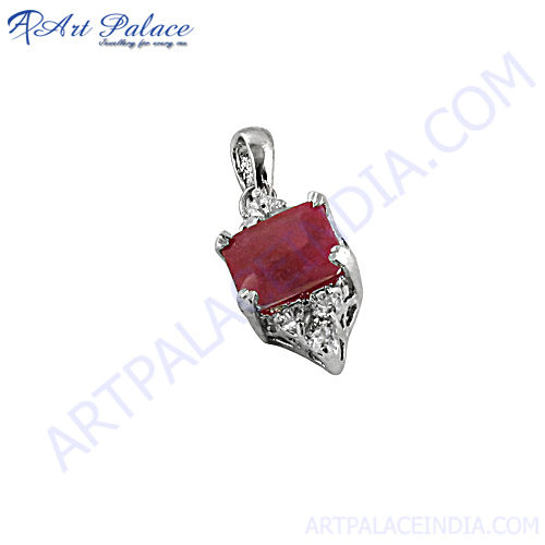 Red Cubic Zirconia Silver Pandant