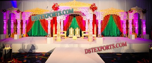 ROYAL INDIAN WEDDING STAGE SET - Wood & Fiber, Pink, Variable Dimensions | Elegant Design, Royal Look, Durable Material, Easy Setup, Customizable