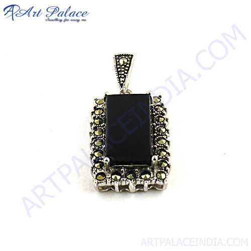 Traditional Black Spinel 925 Sterling Silver Pandant