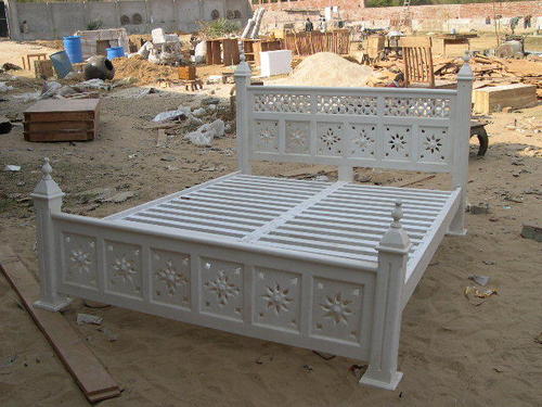 White Bed - Wood, King Size, White | Handcrafted, Elegant Design, Sturdy, Lacquered Finish