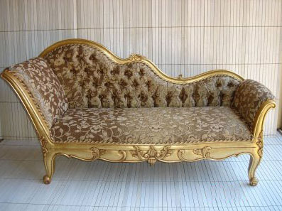 Light Sofa - Hand-painted Wood & Fabric, Gold | Handcrafted, Elegant Chaise Lounge, Durable Comfortable Seating