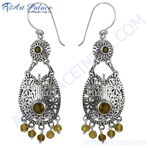 Indian Silver Beads Gemstone Earrings